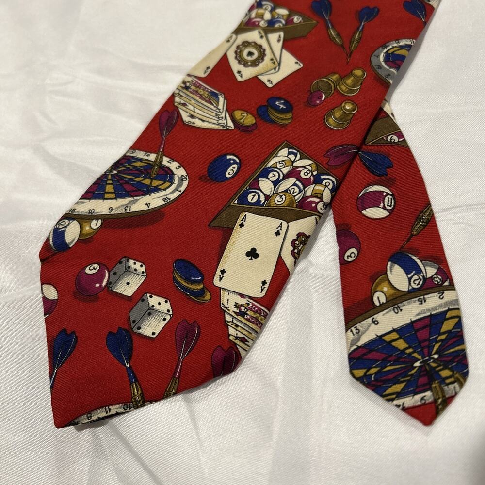 Perry Ellis Men's Tie Necktie Whimsical Poker Gambler Design 100%Silk 56x3.5